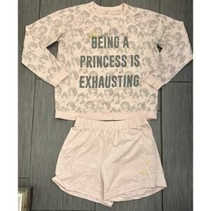 Disney Princess Women’s Pajama Set Long Sleeve Shirt Short Set Pink Size Medium